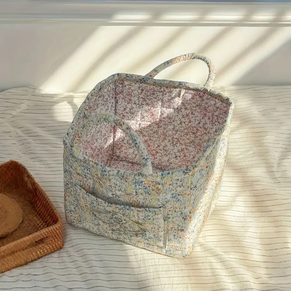Quilted Yarn Toy Storage Basket with Handle - Blue (Don't accept offers)
